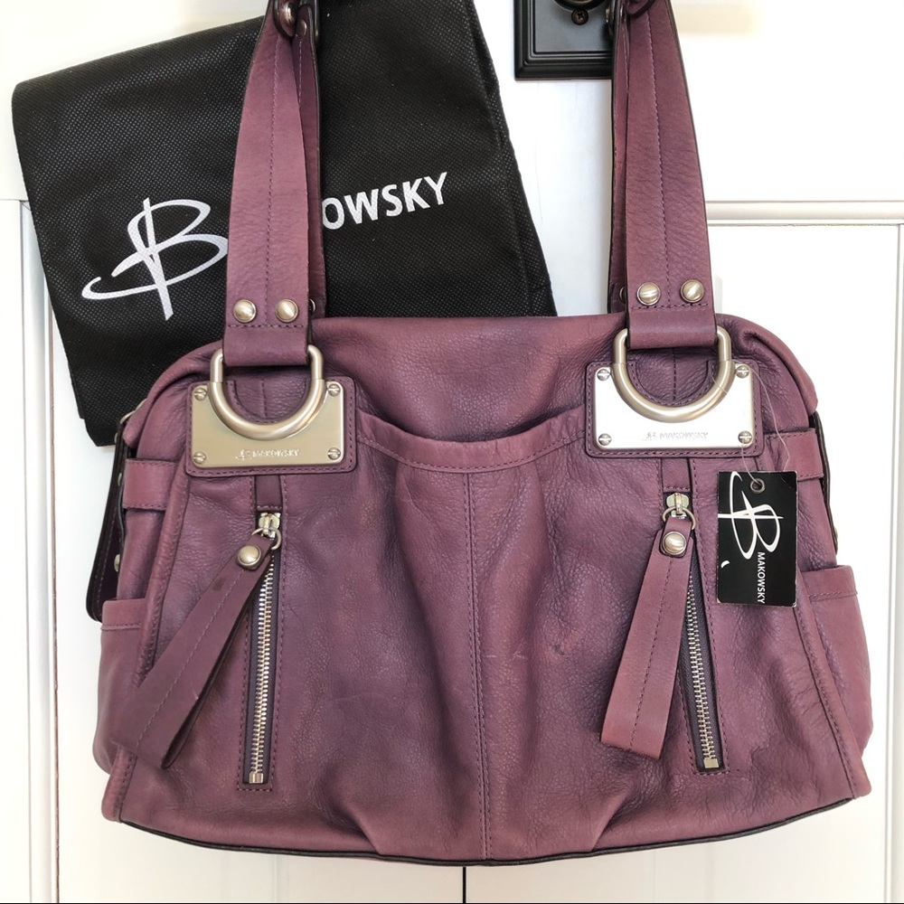 NWT B Makowsky Glove Leather East/West Satchel